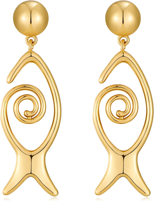Gold Fish Drop Earrings Summer Beach Earrings for Women Simple Trendy Dainty Ocean Jewelry for Gifts