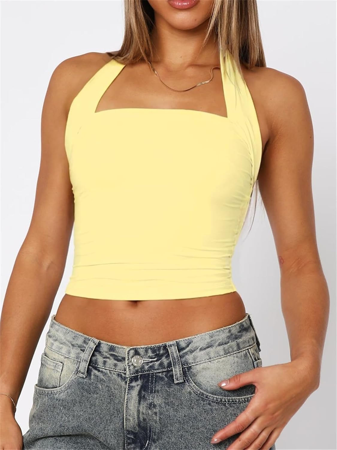 TiulZial Women Sexy Halter Neck Backless Tank Top Open Back Sleeveless Slim Fit Y2k Summer Tops