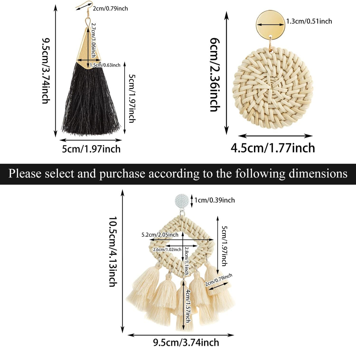 Ponpon 6-18 Pairs Earrings for Women, Lightweight Summer Earrings Straw Earrings Fashion Geometric Statement Hoop Dangle Drop Earrings for Women