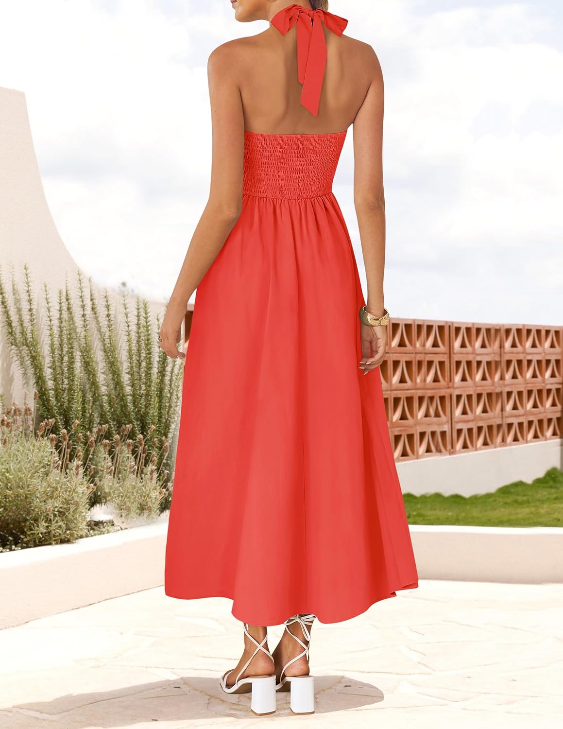 ZESICA Women's Summer Sleeveless Halter Wedding Guest Maxi Dress | Off Shoulder, High Waist, Flowy A Line, Formal, Cocktail Party, Vacation Graduation, Bridal Shower, Beach, Long Sundresses