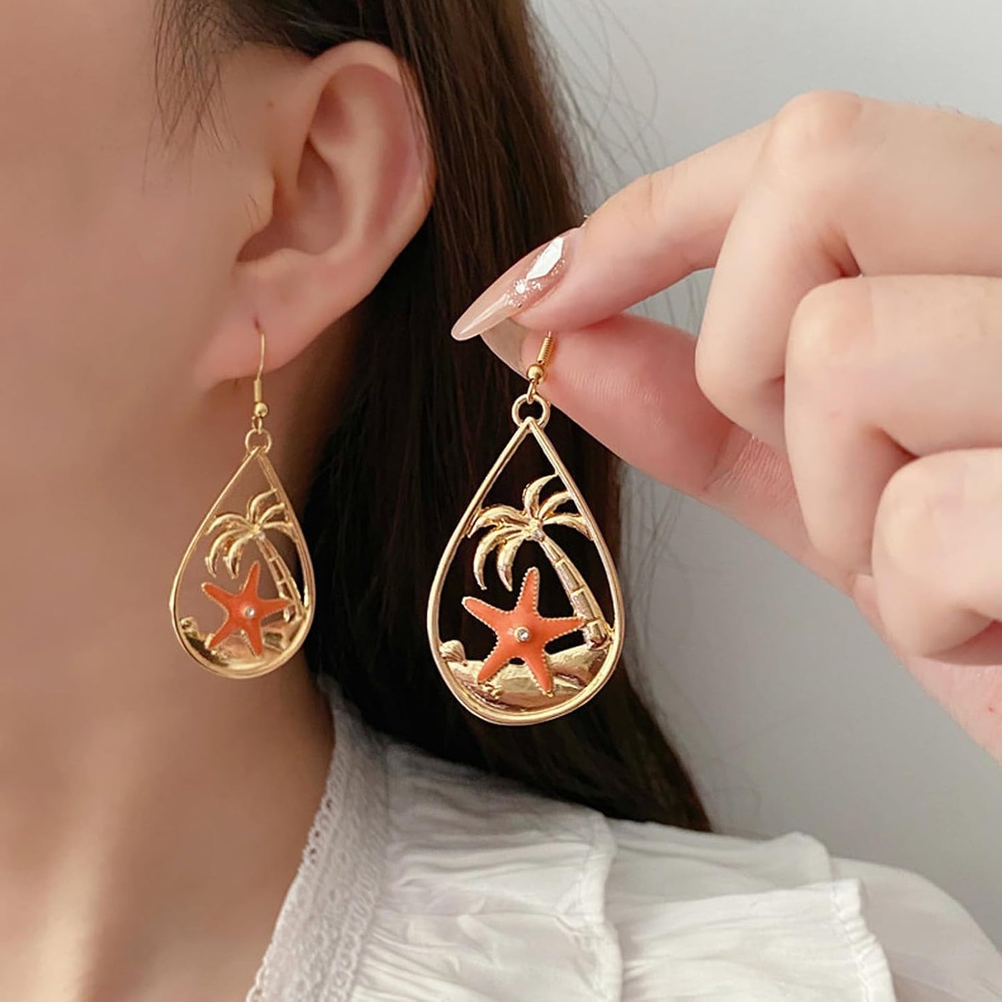 Seashell Starfish Earrings for Women Pearl Drop Beach Jewelry Ocean Themed Accessories for Tropical Vacation Outfits Summer Beachy Style Enhancer Boho Cruise Wear Sea Shell Dangle Dainty Statement