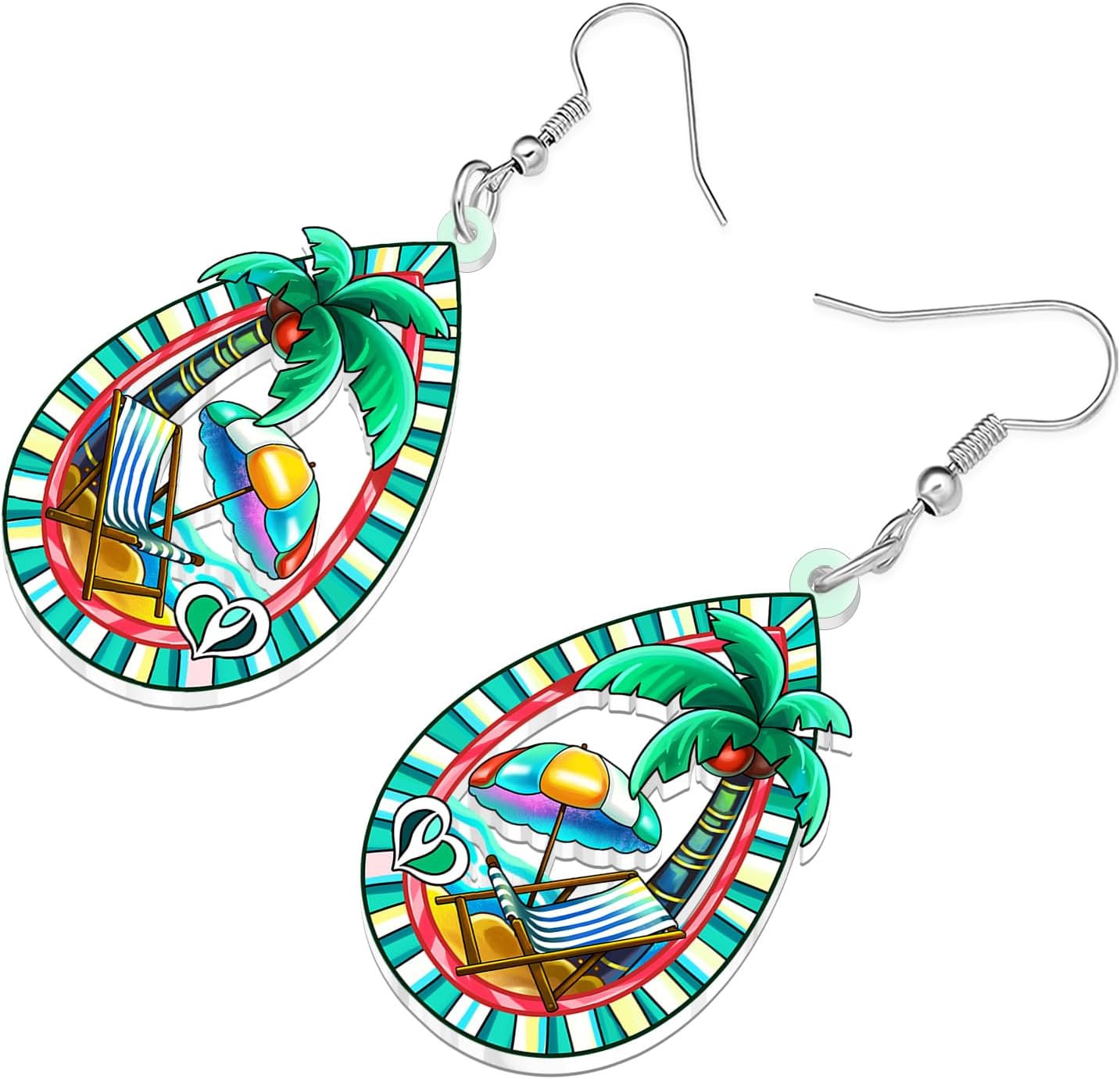 DUOWEI Acrylic Tropical Teardrop Dangle Earrings Beach Gifts for Beach Lovers Women, Hawaiian Palm Tree Statement Beachy Themed Jewelry for Vacation Accessories