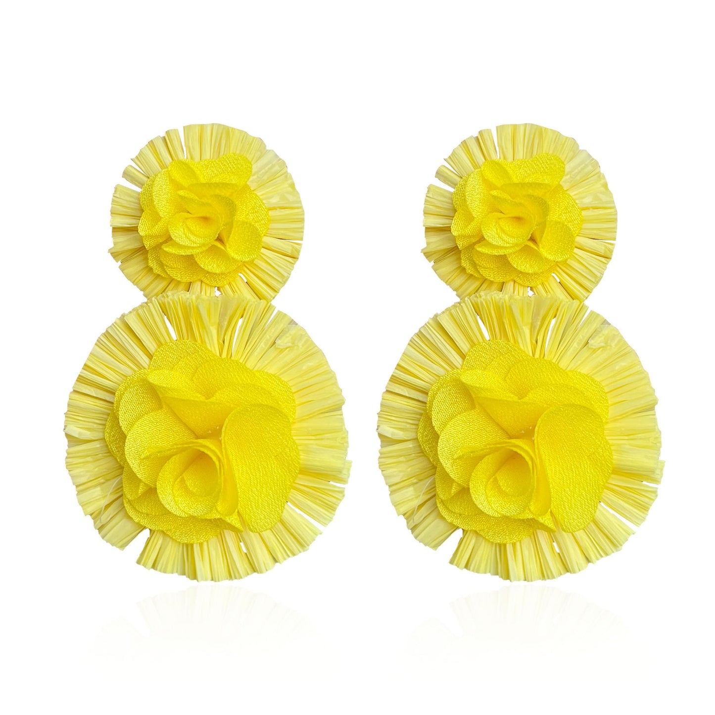 Raffia Flower Earrings Raffia Straw Wrapped Hot Pink Flower Drop Dangle Earrings Summer Tropical Beach Jewelry