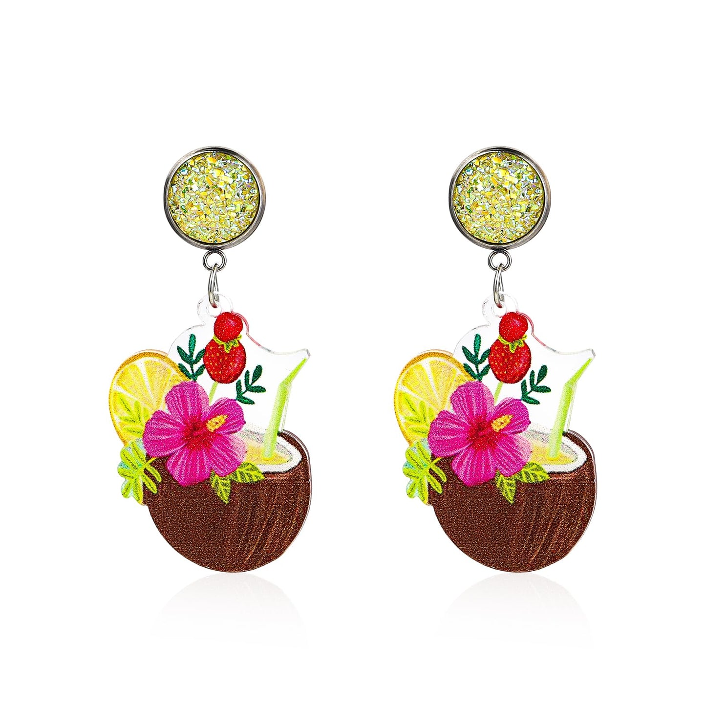Hawaiian Cocktail Drink Earrings Bohemia Colorful Cute Wineglass Drop Dangle Earrings for Women Summer Beach Party Vacation Earrings Holiday Jewelry Gift