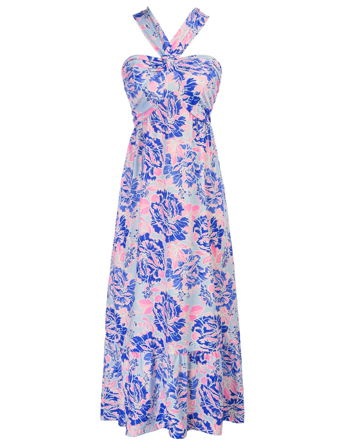 GRACE KARIN Womens Summer Floral Halter Boho Maxi Dresses | 2026 Flowy Criss Cross A Line Long Sundress Casual Tropical Vacation Beach Clothes Wedding Guest Dress With Pocket