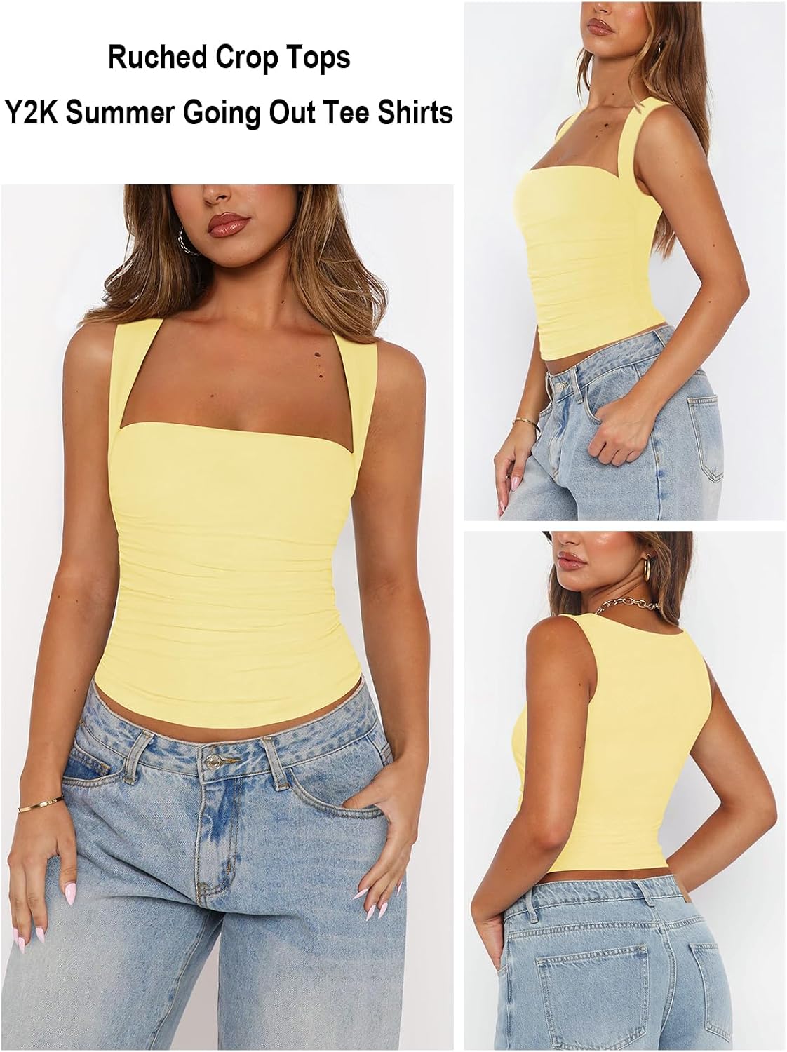 MIYIEONZ Mesh Going Out Tops for Women Summer Corset Tank Top | Mesh,Double Lined,Side Ruched,Sleeveless,Cinched Waist,Fitted,Tight Tank Tops,Y2k Trendy,Spring,Concert Date Night Clothes