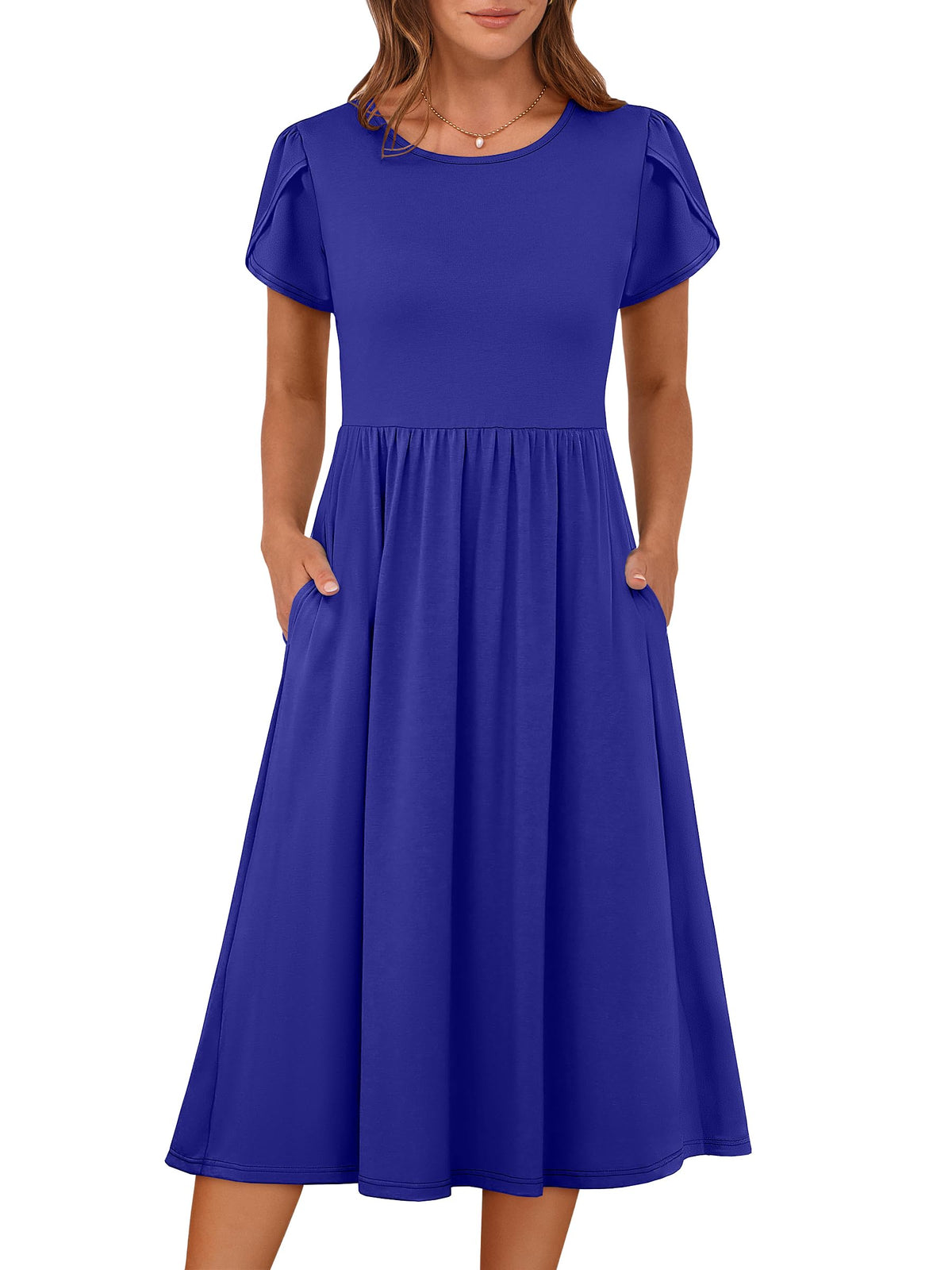 ANRABESS Women's Summer Short Sleeve A-Line Midi Dresses Casual Floral T-Shirt Dresses Flowy Beach Sundress with Pockets