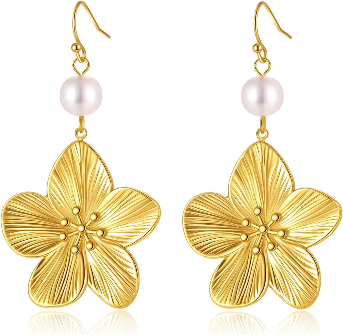 Gold Flower Statement Earrings for Women, Large Chunky Bohomian Summer Beach Floral Earring, Irregular Bold Exaggerated Earrings