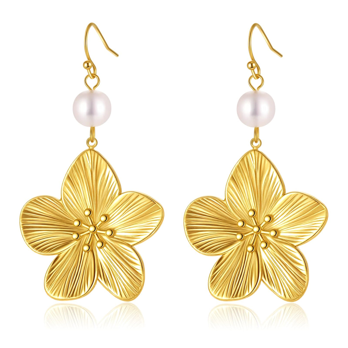 Gold Flower Statement Earrings for Women, Large Chunky Bohomian Summer Beach Floral Earring, Irregular Bold Exaggerated Earrings