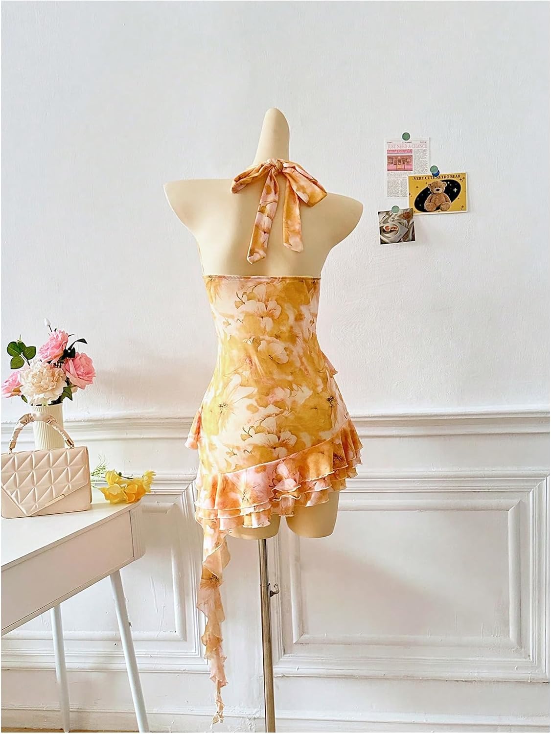 Verdusa Women's Y2k Halter Mini Dress Sexy Asymmetrical Concert Dresses | Tropical Dresses for Women, Going Out Dresses, Wedding Guest Dress, Floral Dress, Mesh Dress