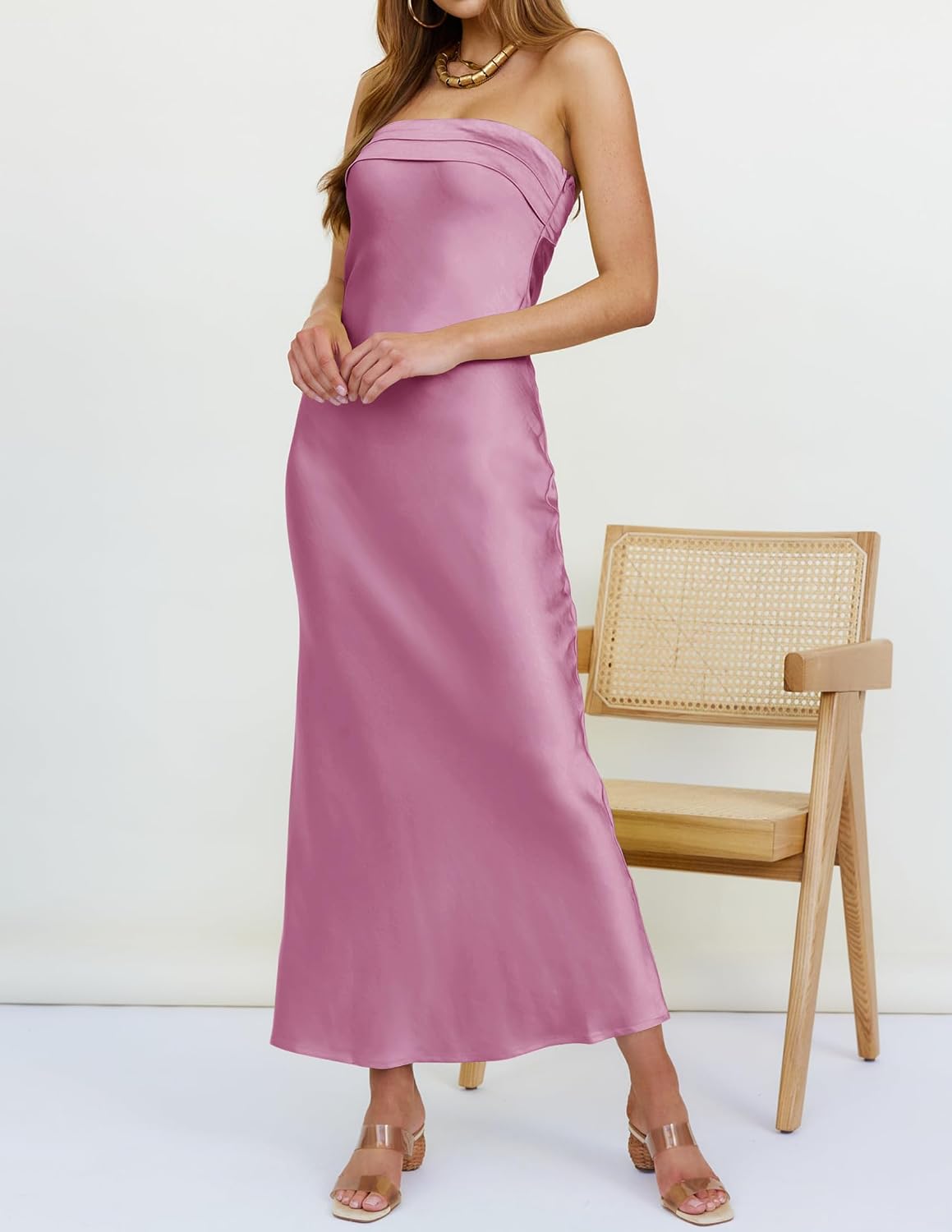 MEROKEETY Womens Satin Strapless Bodycon Wedding Guest Maxi Dress | Tube Backless Sleeveless, Bodycon, Cocktail Party, Semi Formal, Birthday, Club, Date Night, Elegant Sexy Long Dress