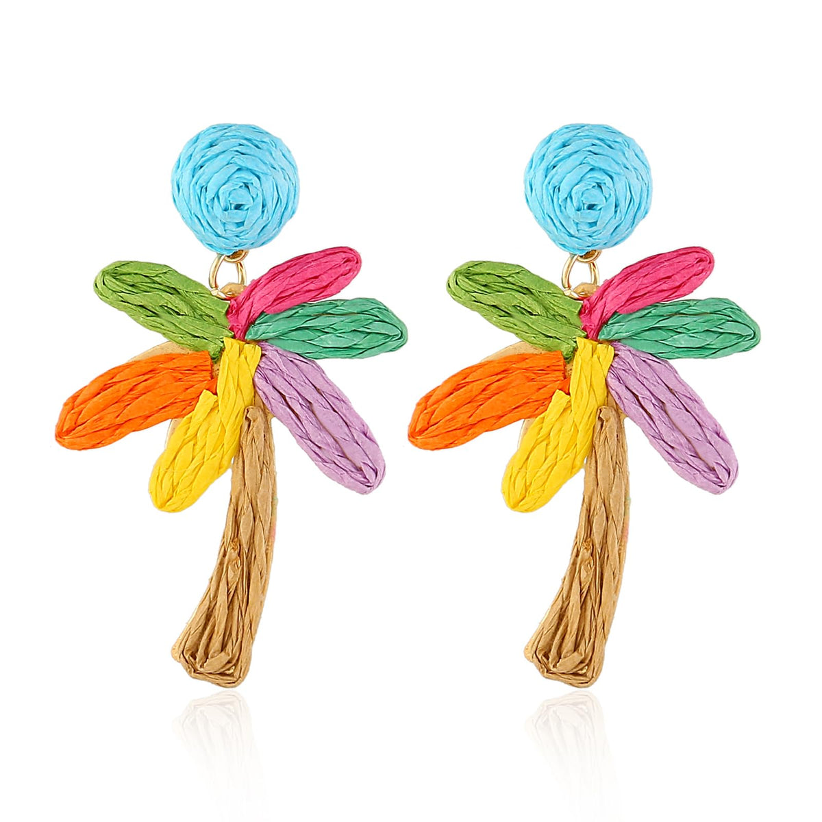 Handmade Raffia Hoop Earrings Statement Tropical Bohemian Straw Dangle Earrings Natural Rattan Vacation Style Round Earrings for Women Summer Beach Party Essential Jewelry
