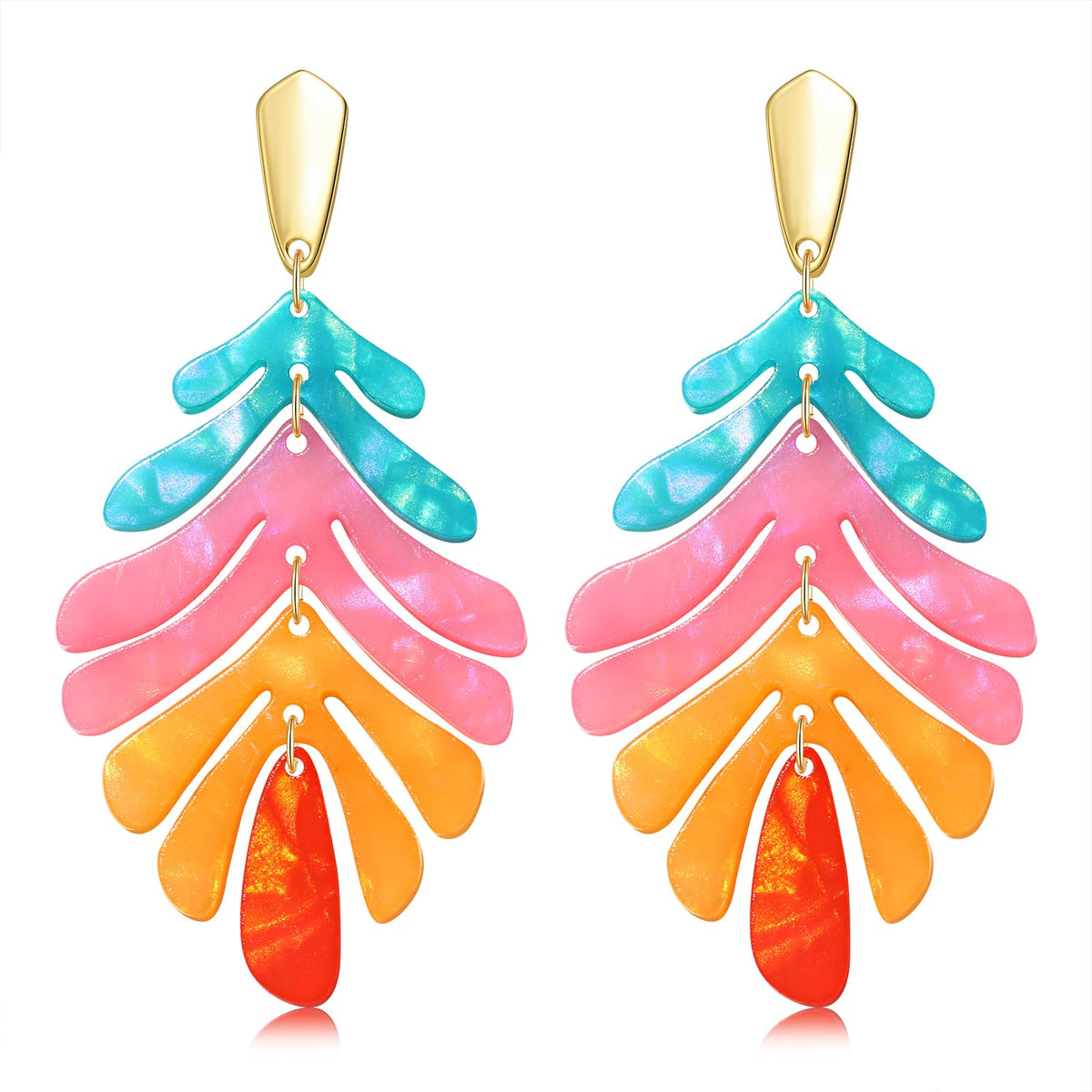 Acrylic Pendant necklace Earrings – Long Statement Leaf Charm Necklace Tortoise Resin Palm Leaf Earrings Fashion Necklaces Earrings for Women