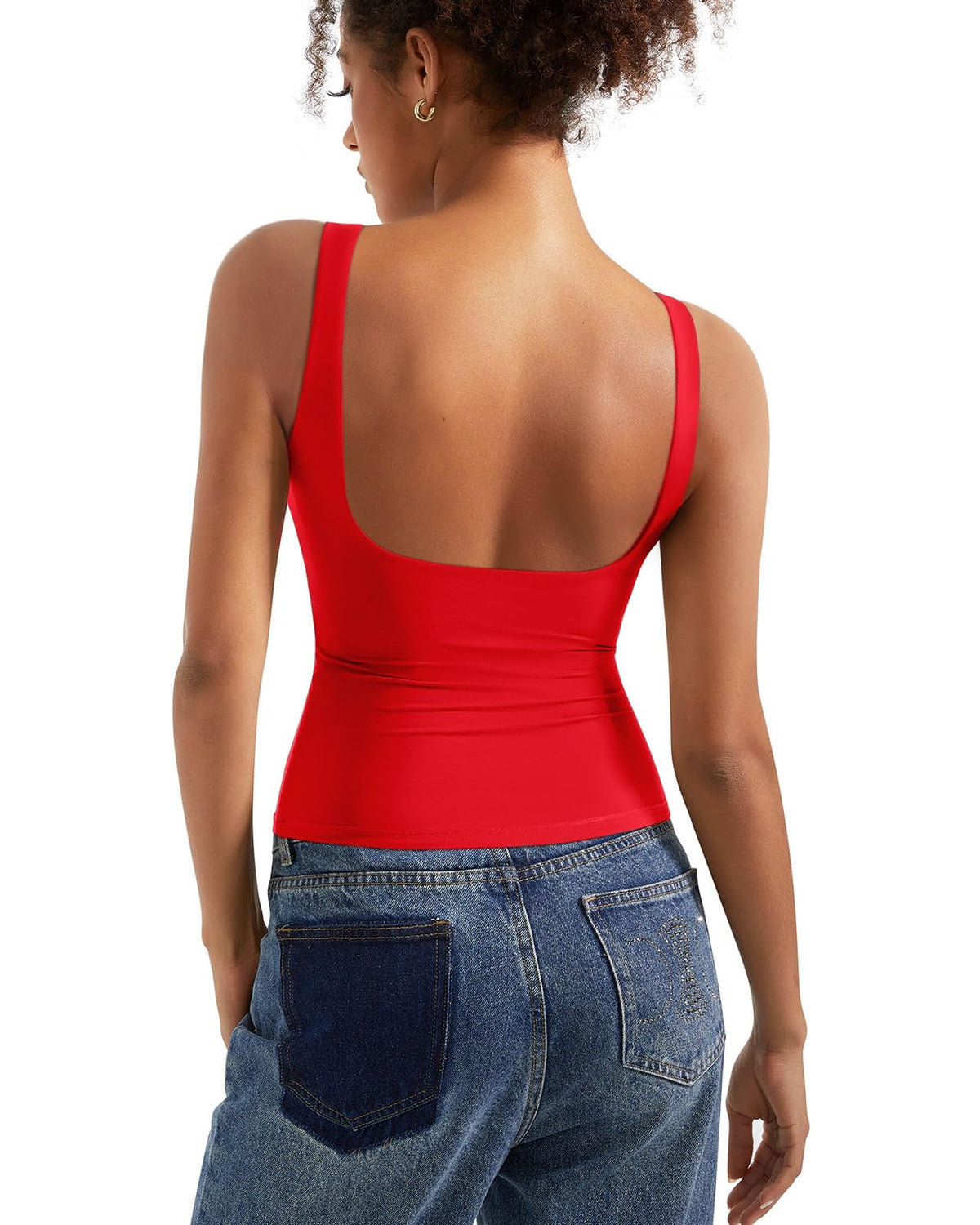 SUUKSESS Women Padded Open Back Boat Neck Tank Top Double Lined Basic Shirt | Backless Sleeveless Built in Bra Tops Slim Fitted Summer Going Out Top