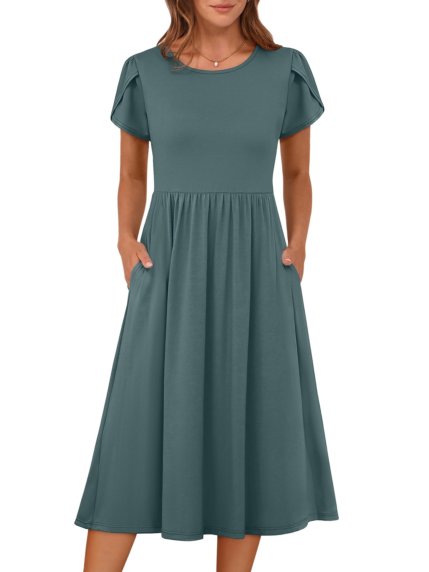 ANRABESS Women's Summer Short Sleeve A-Line Midi Dresses Casual Floral T-Shirt Dresses Flowy Beach Sundress with Pockets