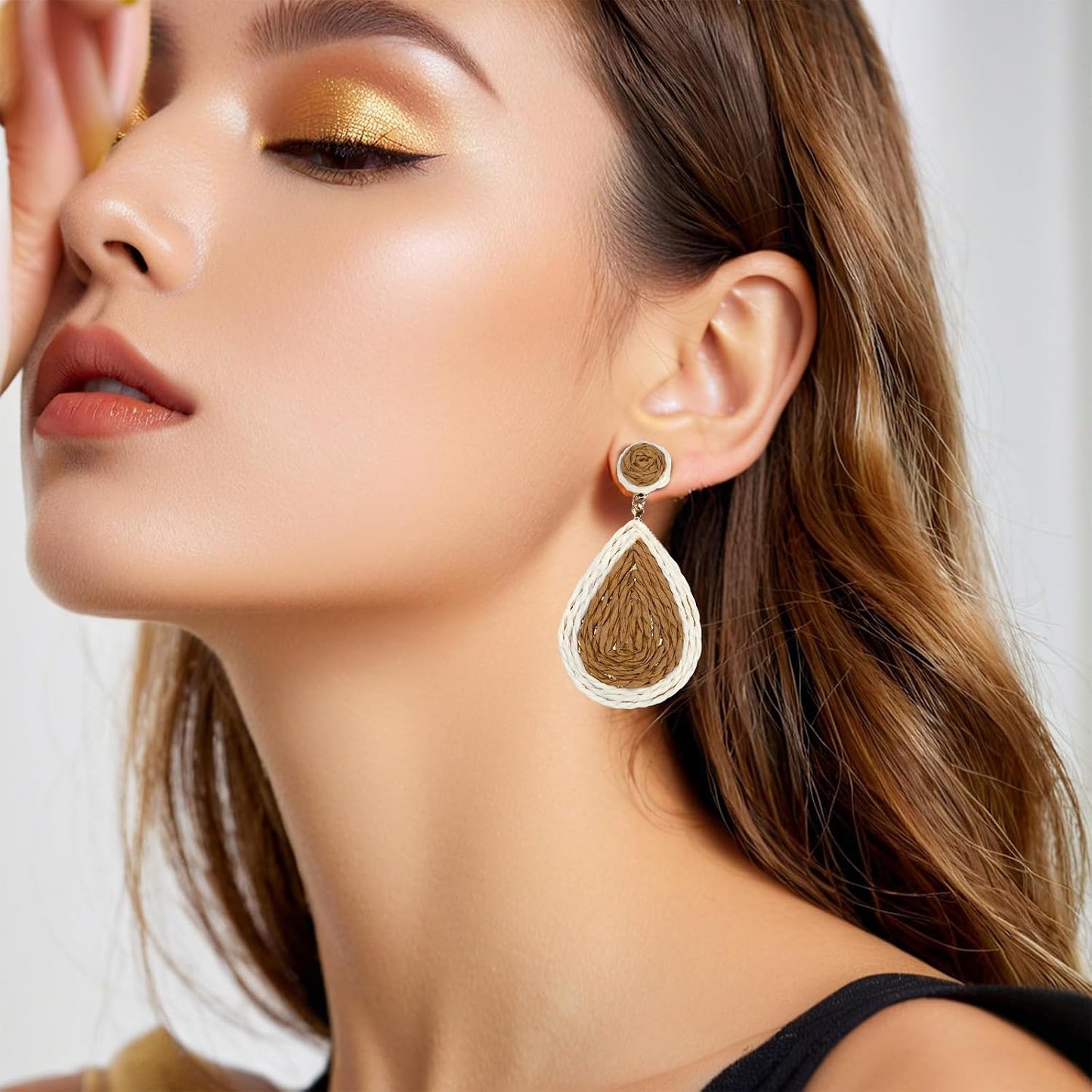 Boho Rattan Earrings for Women, Summer Beach Earrings | Featuring Unique Geometric Circular Teardrop Shaped , Lightweight Woven Pendant Earrings, Summer Beach Wear