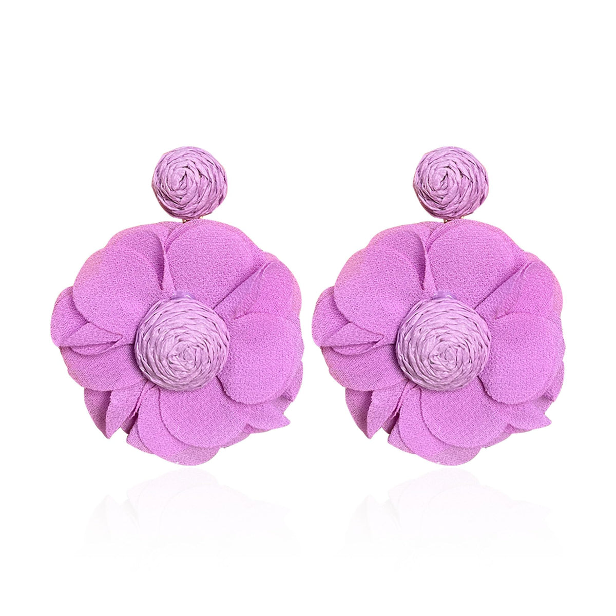 Rattan Flower Drop Earrings Raffia Dangle Boho Statement Earrings for Women