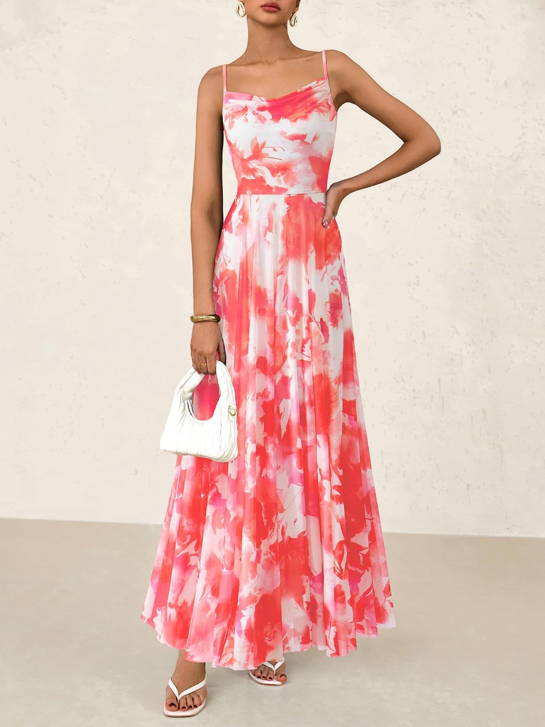 BTFBM Women Summer Maxi Dresses Elegant Wedding Guest Dress | Cowl Neck,Spaghetti Strap,Mesh,Floral,A-Line,Flowy,Party,Cocktail,Homecoming,Graduation,Sundress,Prom,Beach Long Dresses