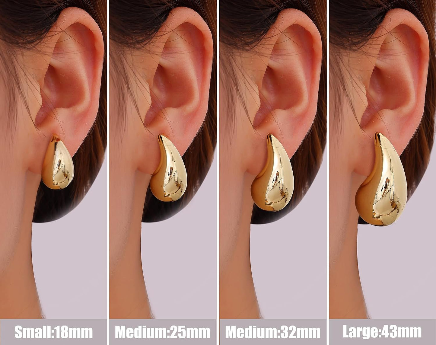 Teardrop Earrings for Women, 14K Gold Plated Chunky Drops | Hypoallergenic Chunky Drop Earrings with 925 Sterling Silver Post, Lightweight Puffy Teardrop Design, Jewelry Gift for Women