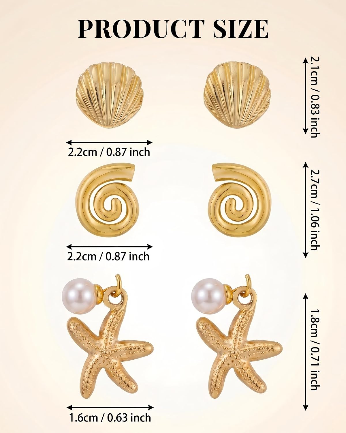 Seashell Starfish Earring for Women | 3 Pairs Ocean Seashell Earring, Summer Beach Vacation Jewelry Accessories