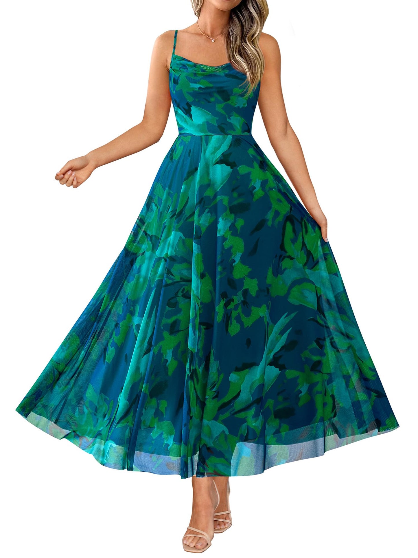 BTFBM Women Summer Maxi Dresses Elegant Wedding Guest Dress | Cowl Neck,Spaghetti Strap,Mesh,Floral,A-Line,Flowy,Party,Cocktail,Homecoming,Graduation,Sundress,Prom,Beach Long Dresses