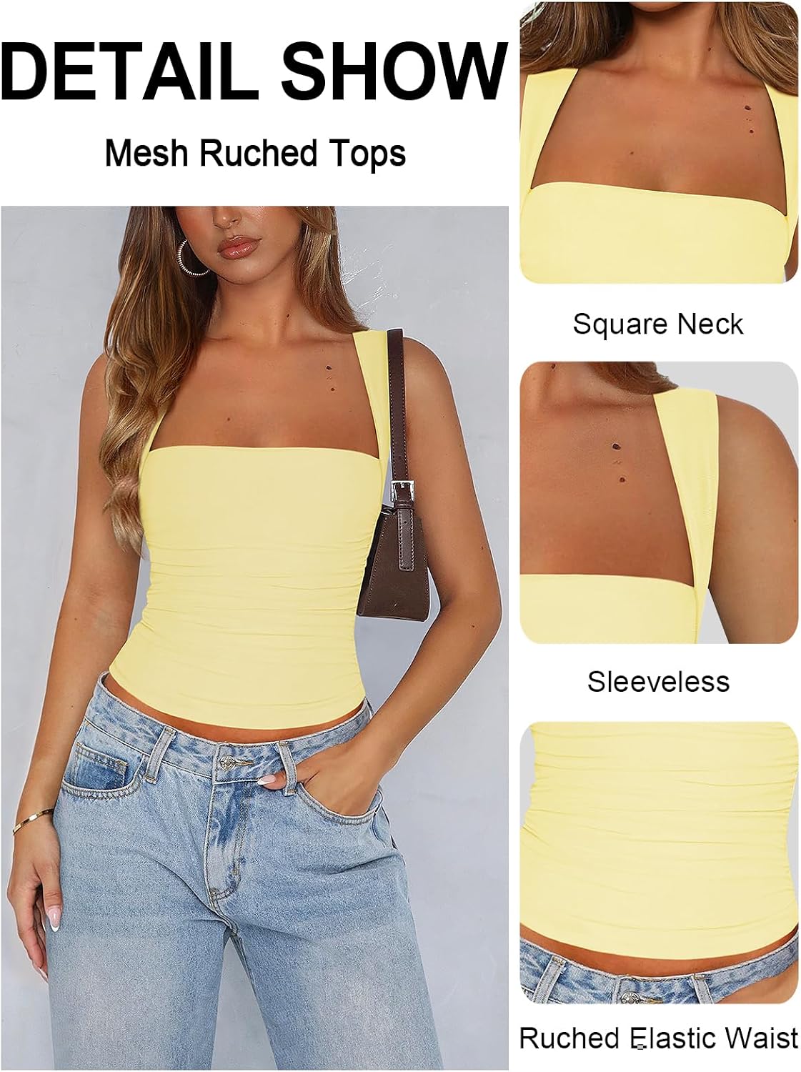 MIYIEONZ Mesh Going Out Tops for Women Summer Corset Tank Top | Mesh,Double Lined,Side Ruched,Sleeveless,Cinched Waist,Fitted,Tight Tank Tops,Y2k Trendy,Spring,Concert Date Night Clothes