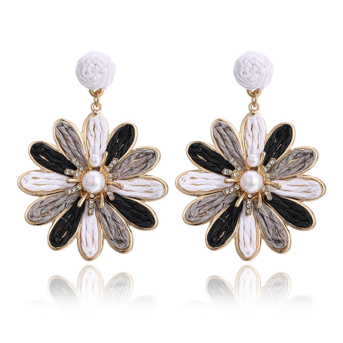 RUOFFETA Boho Raffia Flower Earrings for Women – Lightweight Dangle Jewelry, Summer Beach Vacation Accessories