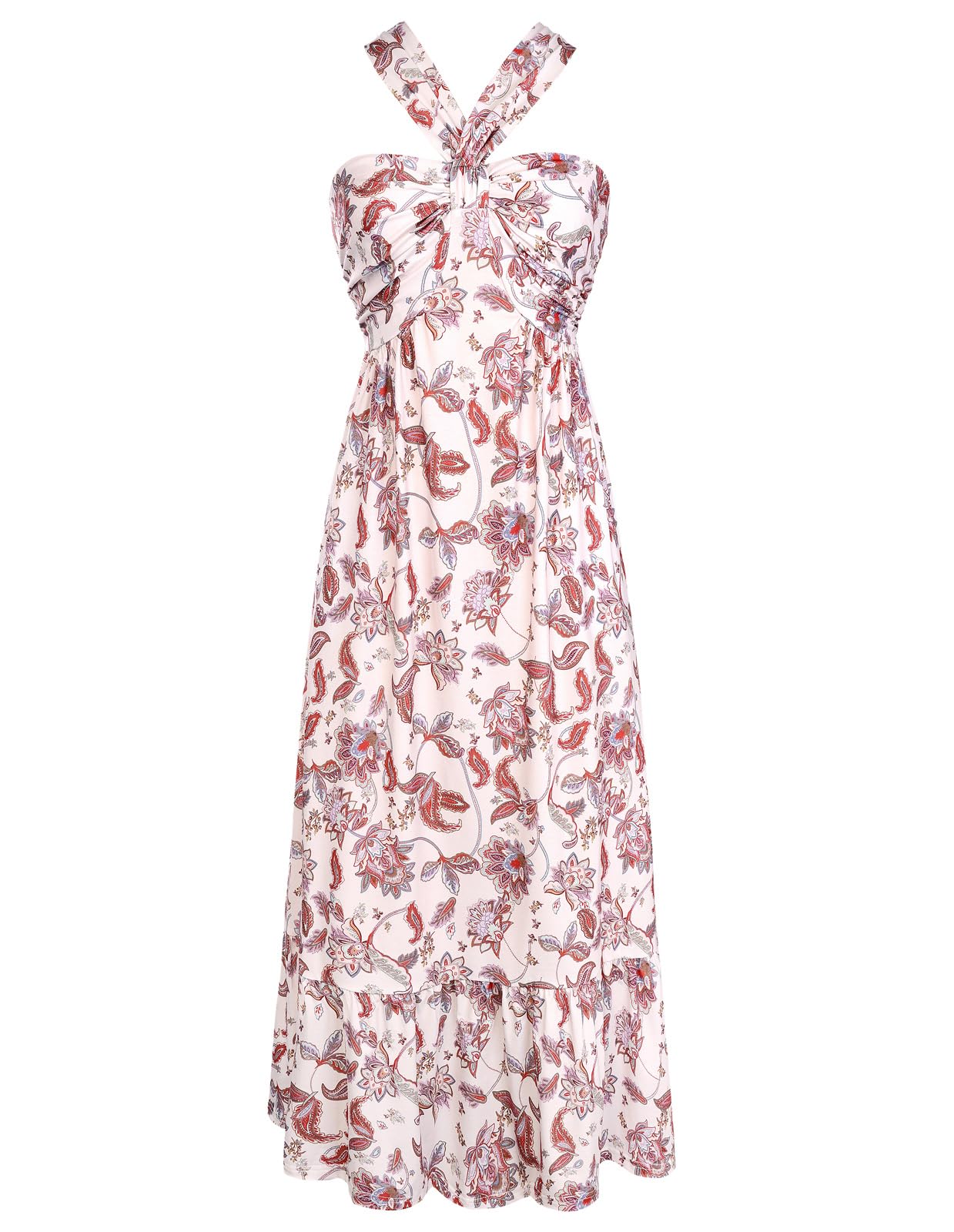 GRACE KARIN Womens Summer Floral Halter Boho Maxi Dresses | 2026 Flowy Criss Cross A Line Long Sundress Casual Tropical Vacation Beach Clothes Wedding Guest Dress With Pocket