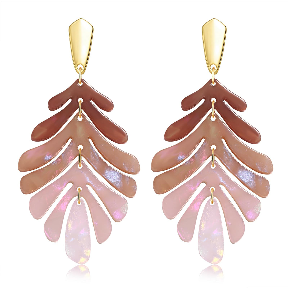Acrylic Pendant necklace Earrings – Long Statement Leaf Charm Necklace Tortoise Resin Palm Leaf Earrings Fashion Necklaces Earrings for Women