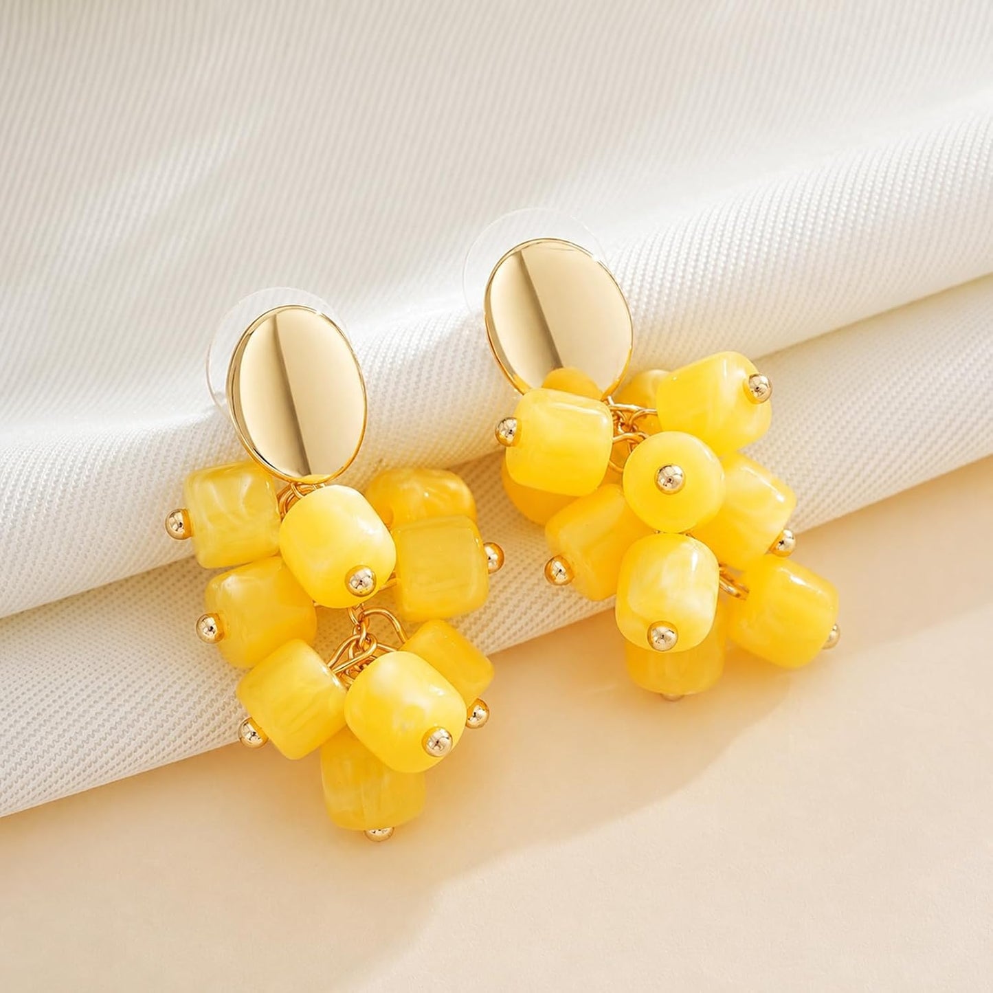 Lightweight Acrylic Bead Cluster Drop Statement Earrings for Women Summer Beach Vacation Dangle Boho Jewelry Gift