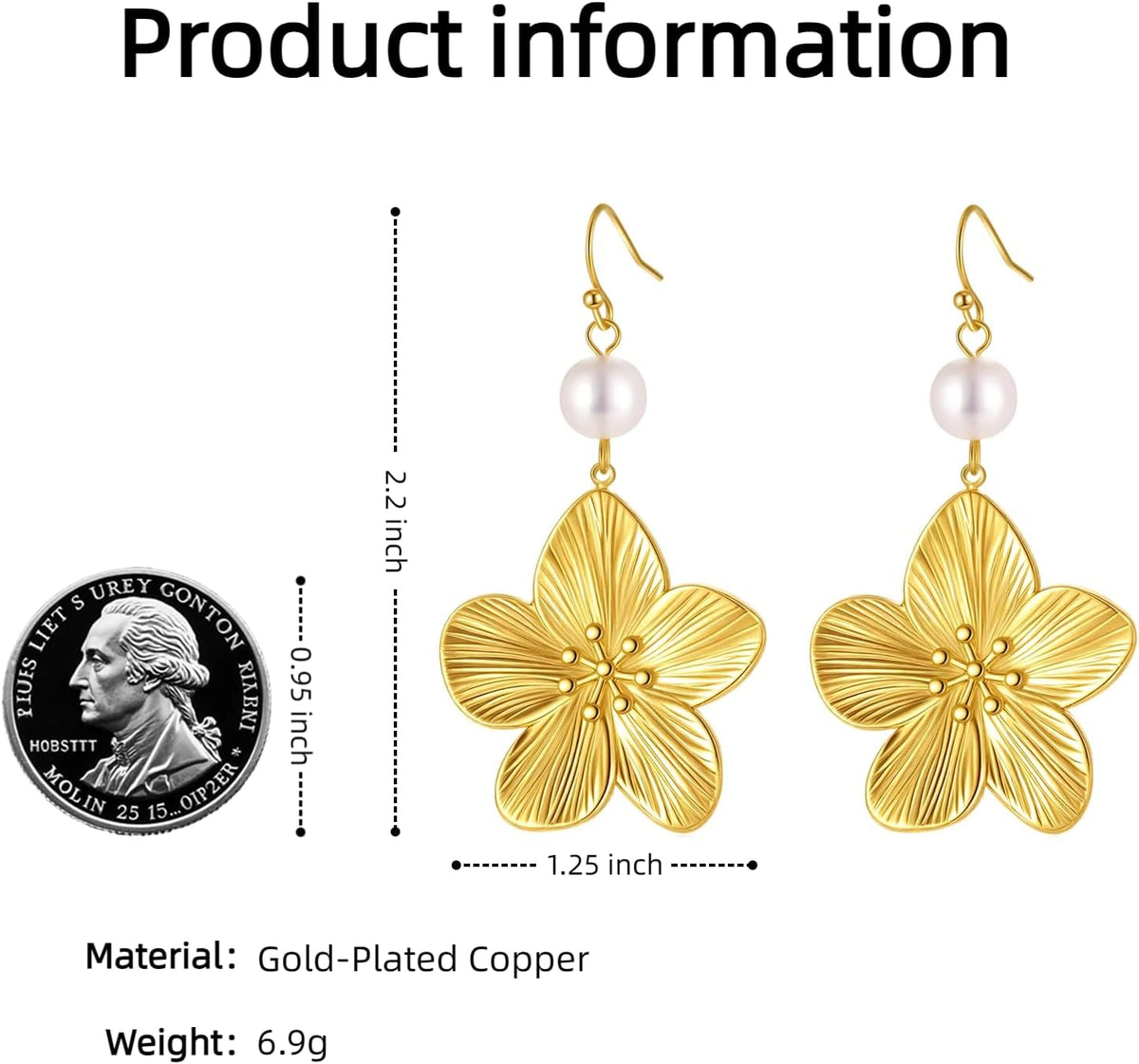 Gold Flower Statement Earrings for Women, Large Chunky Bohomian Summer Beach Floral Earring, Irregular Bold Exaggerated Earrings