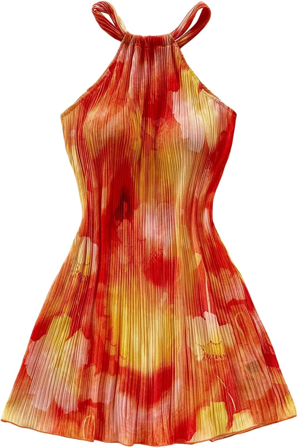 Floerns Women's Flower Print Halter Dress Sleeveless Pleated Boho Mini Dresses