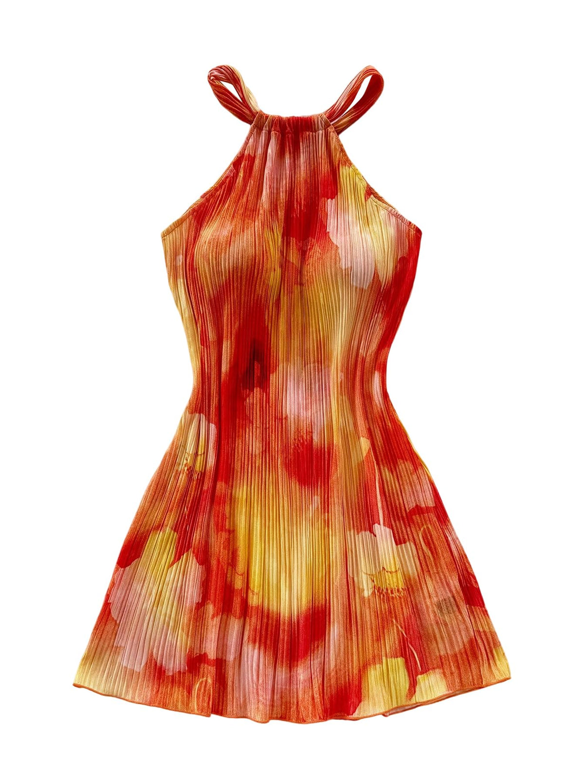 Floerns Women's Flower Print Halter Dress Sleeveless Pleated Boho Mini Dresses