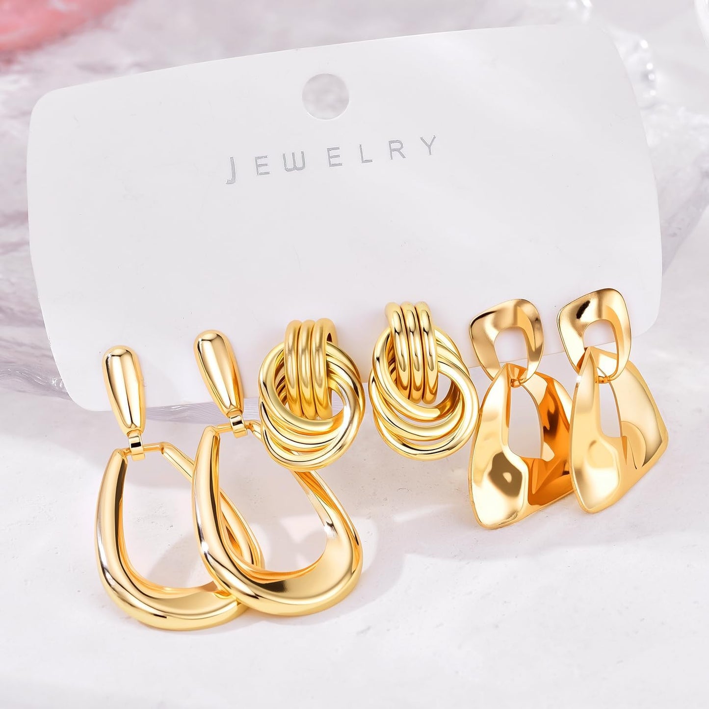 Chunky Gold Earrings For Women Trendy Statement Gold Plated Flower Shell Knot Dangle Earrings Lightweight Hypoallergenic Fashion Jewelry Set
