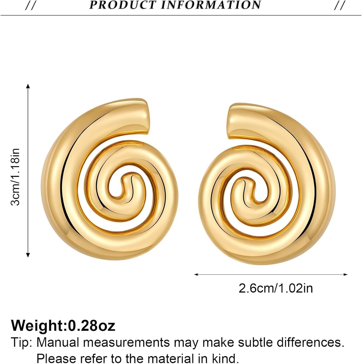 Gold Sliver Chunky Statement Earrings for Women - Spiral Swirl Vintage Stud Earrings, Trendy Chunky Jewelry | Summer Boho Beach Jewelry