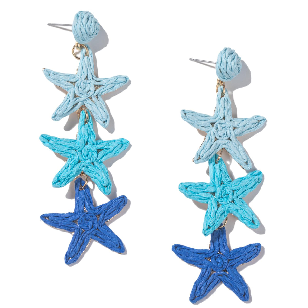 Raffia Starfish Seashell Dangle Drop Earrings Boho Summer Beach Jewelry | Fun Colorful Chunky Statement Long Big Shell Accessories Beachy Tropical Vacation Outfits for Women Trendy