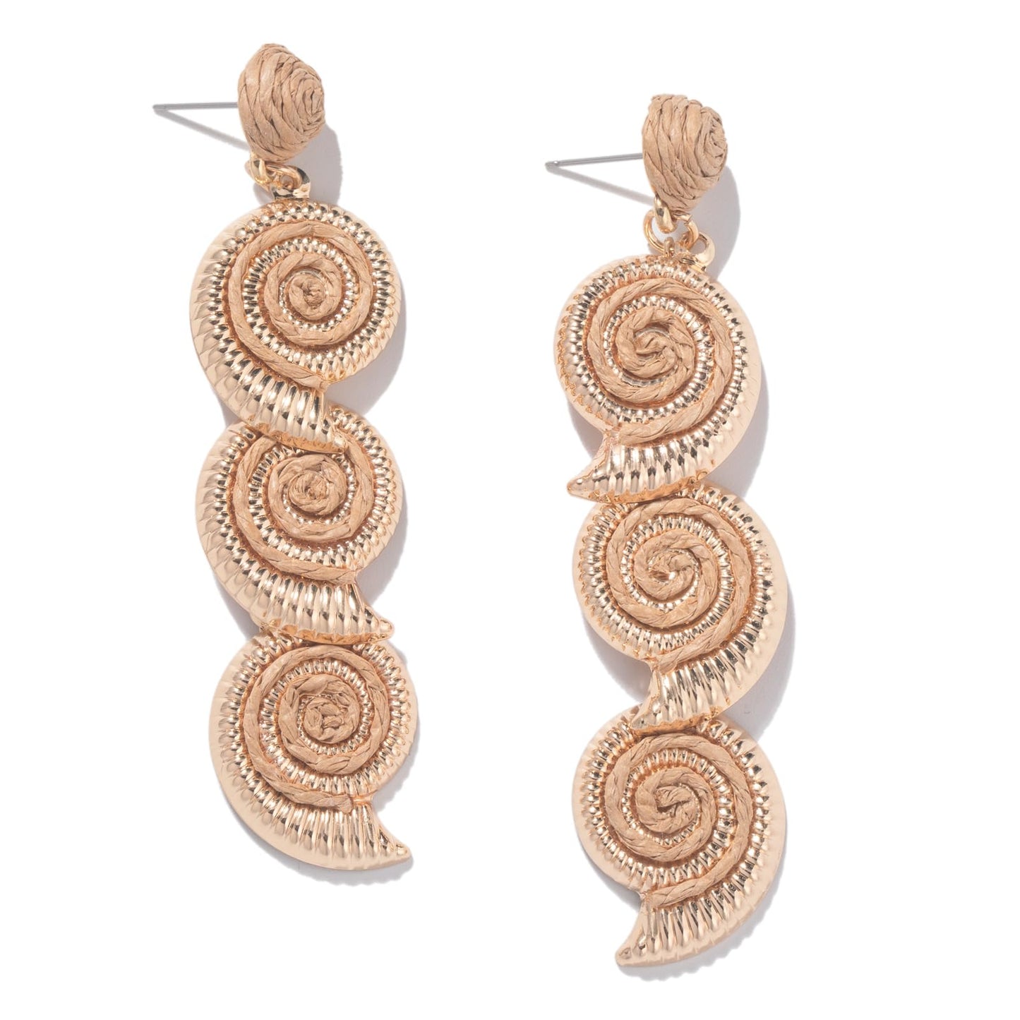 Raffia Starfish Seashell Dangle Drop Earrings Boho Summer Beach Jewelry | Fun Colorful Chunky Statement Long Big Shell Accessories Beachy Tropical Vacation Outfits for Women Trendy