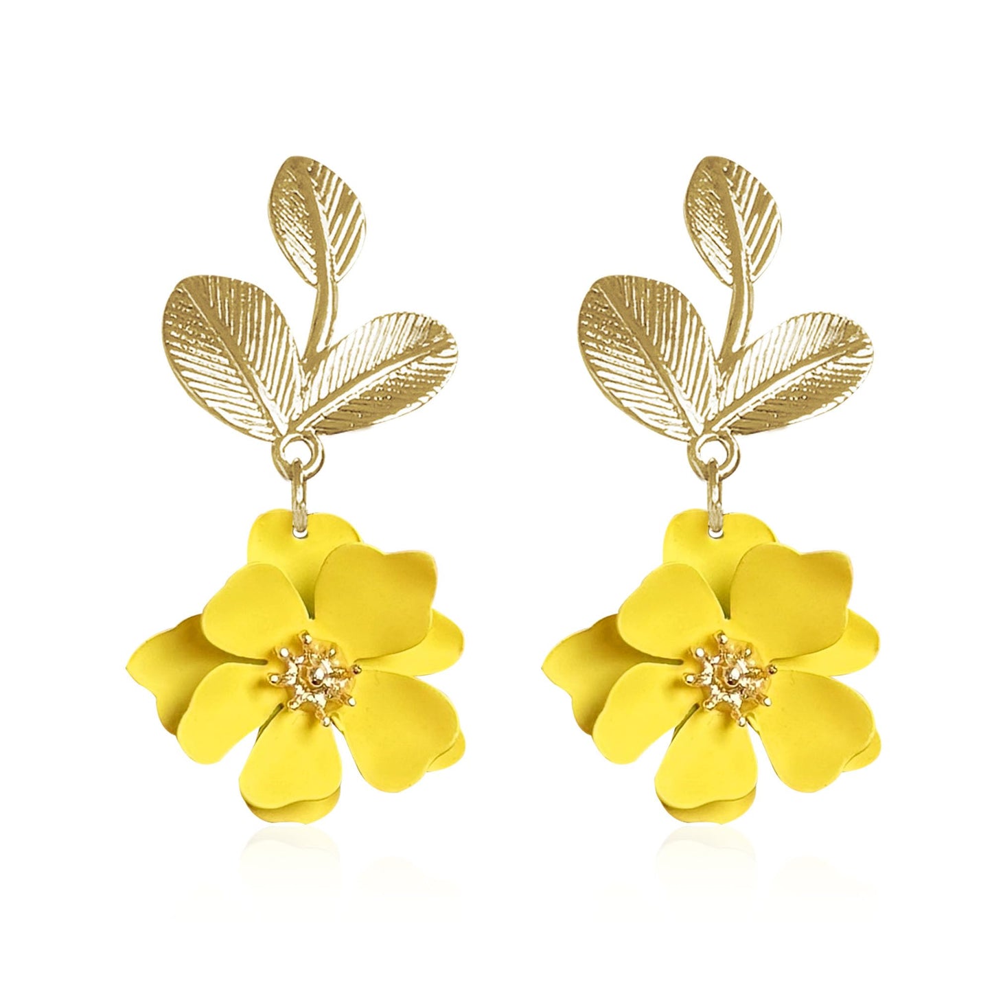 Boho Flower Earrings for Women Cute Dangle Drop Gold Leaf Floral Studs Hook Statement Jewelry Sweet Earrings