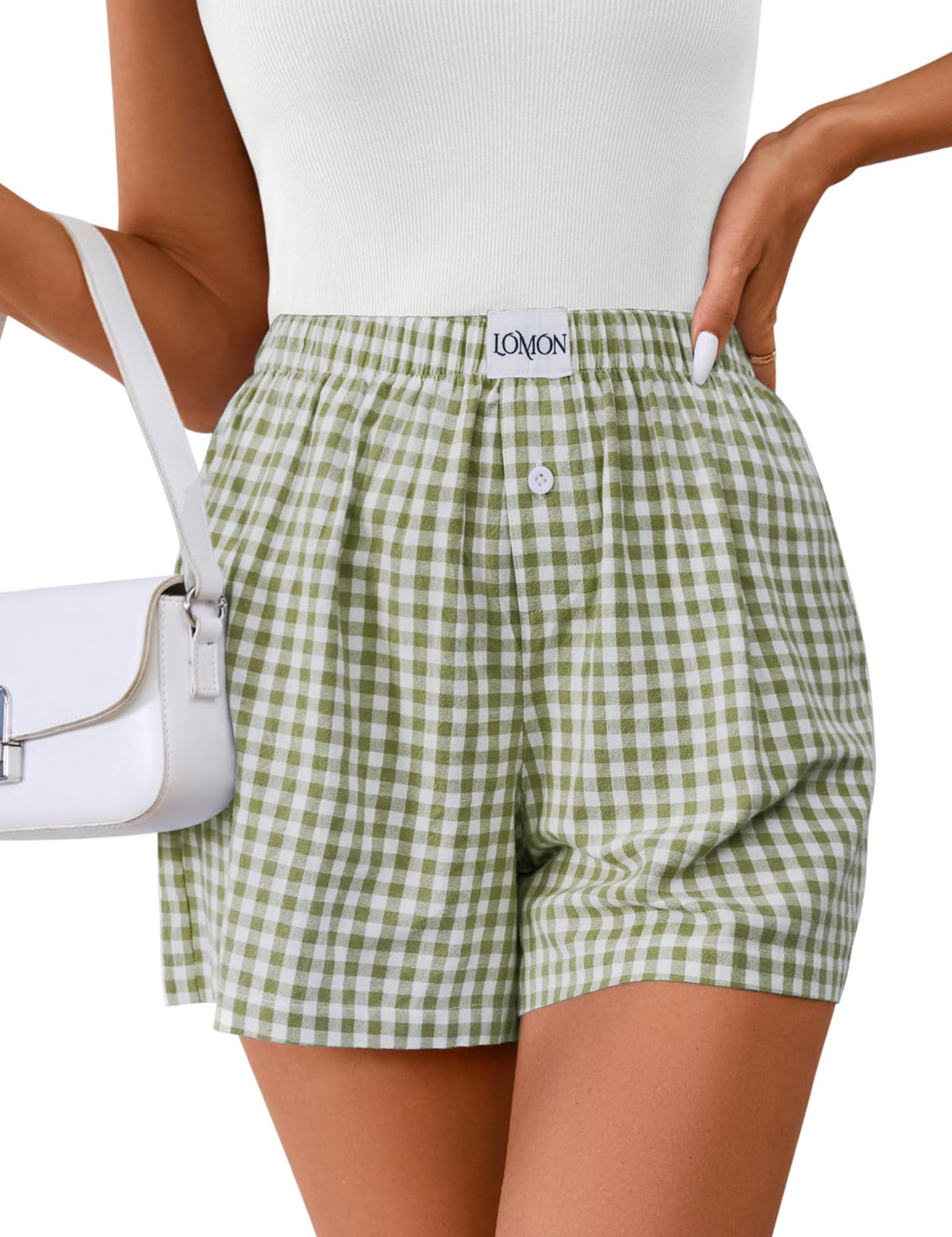LOMON Women Boxer Shorts Casual Summer Pajama Lounge Gingham Striped Bottom | 2026 Y2K Pj Sleep Beach Vacation Clothing