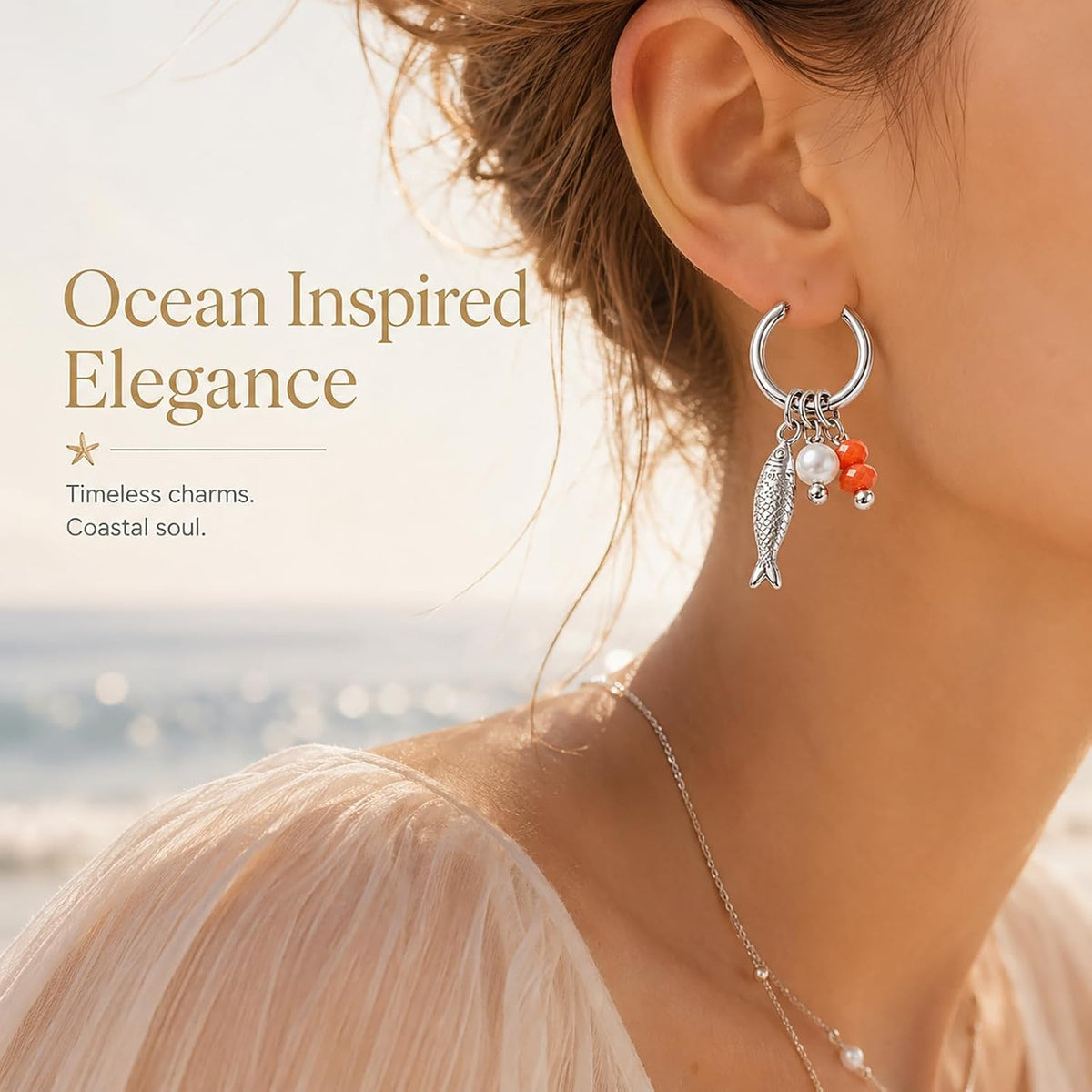Beach Fish Earrings for Women Gold Fish Pearl Beads Drop Earring Boho Ocean Waterproof Earring Summer Fashion Jewelry Accessories Gifts