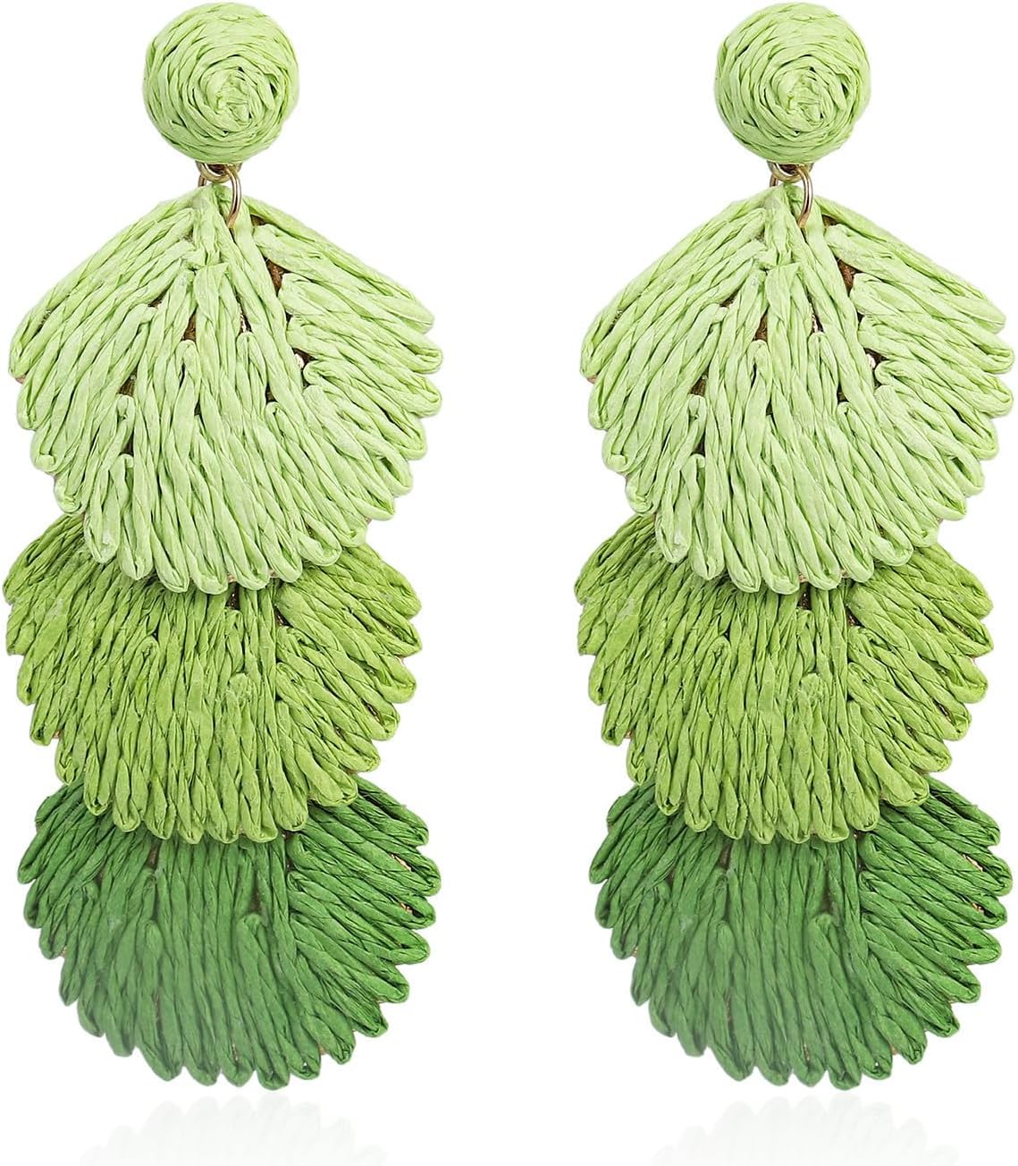 Raffia Rattan Shell Shaped Dangle Drop Earrings for Women Handmade Bohemian Boho Statement Earrings Straw Wrapped Summer Tropical Beach Vacation Jewelry