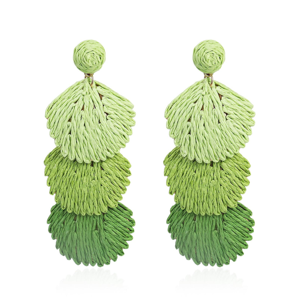 Raffia Rattan Shell Shaped Dangle Drop Earrings for Women Handmade Bohemian Boho Statement Earrings Straw Wrapped Summer Tropical Beach Vacation Jewelry