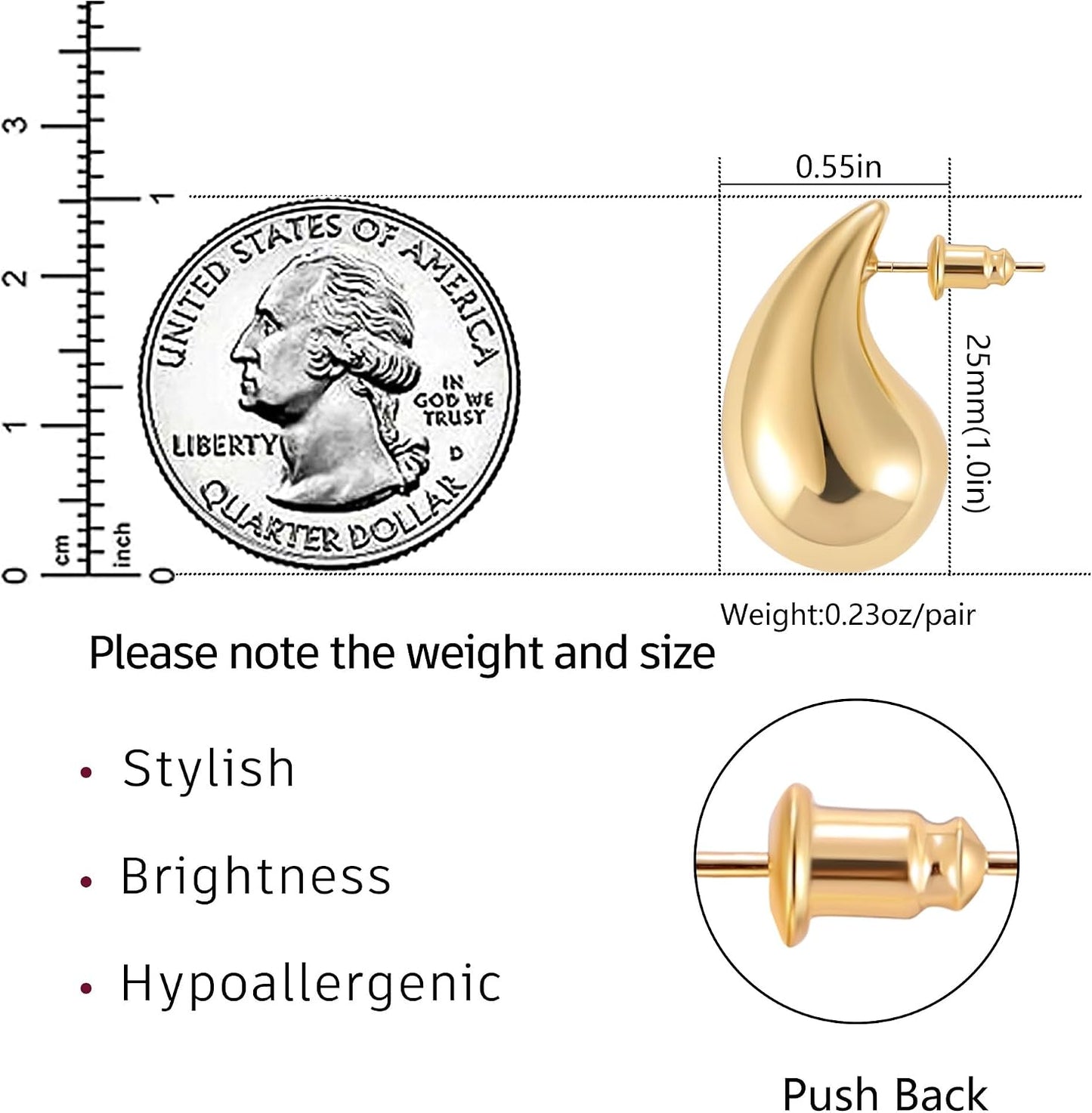 Teardrop Earrings for Women, 14K Gold Plated Chunky Drops | Hypoallergenic Chunky Drop Earrings with 925 Sterling Silver Post, Lightweight Puffy Teardrop Design, Jewelry Gift for Women