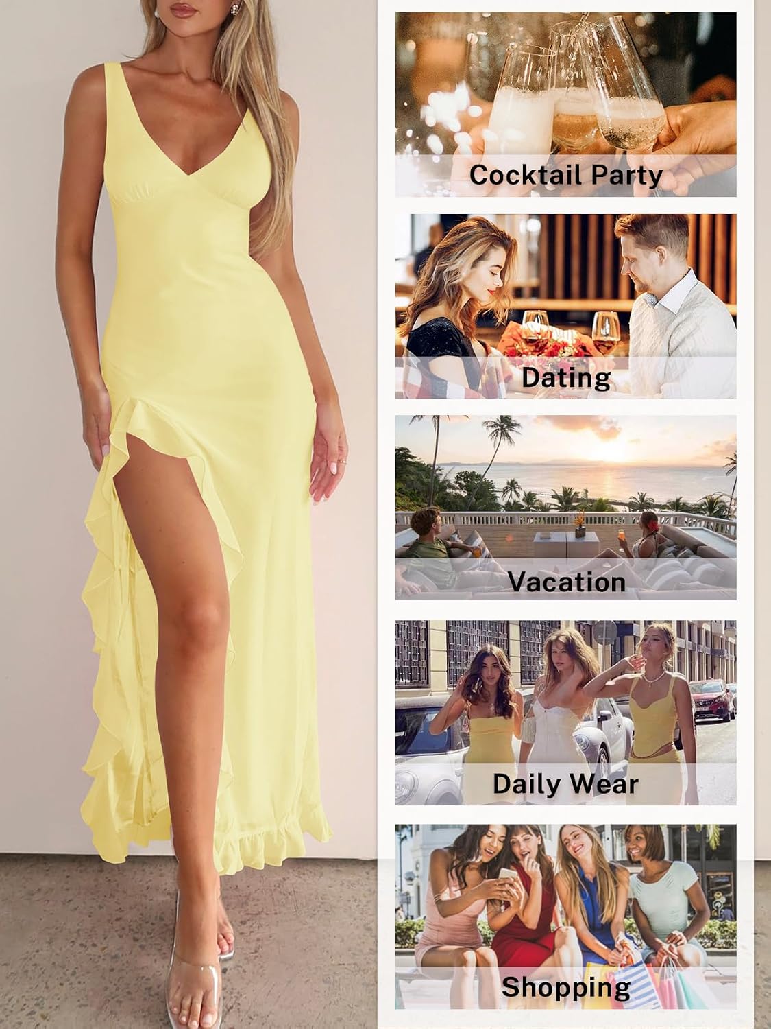 MIYIEONZ Summer Wedding Guest Dresses for Women Formal Maxi Dress | Mesh,v neck,high slit,Sleeveless,backless,long,bodycon,ruffle midi dress,sexy flowy elegant,spring y2k,party cocktail outfits