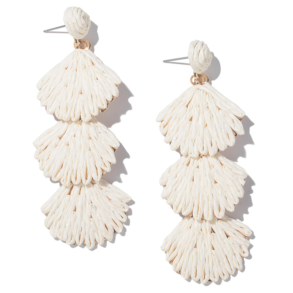 Raffia Starfish Seashell Dangle Drop Earrings Boho Summer Beach Jewelry | Fun Colorful Chunky Statement Long Big Shell Accessories Beachy Tropical Vacation Outfits for Women Trendy