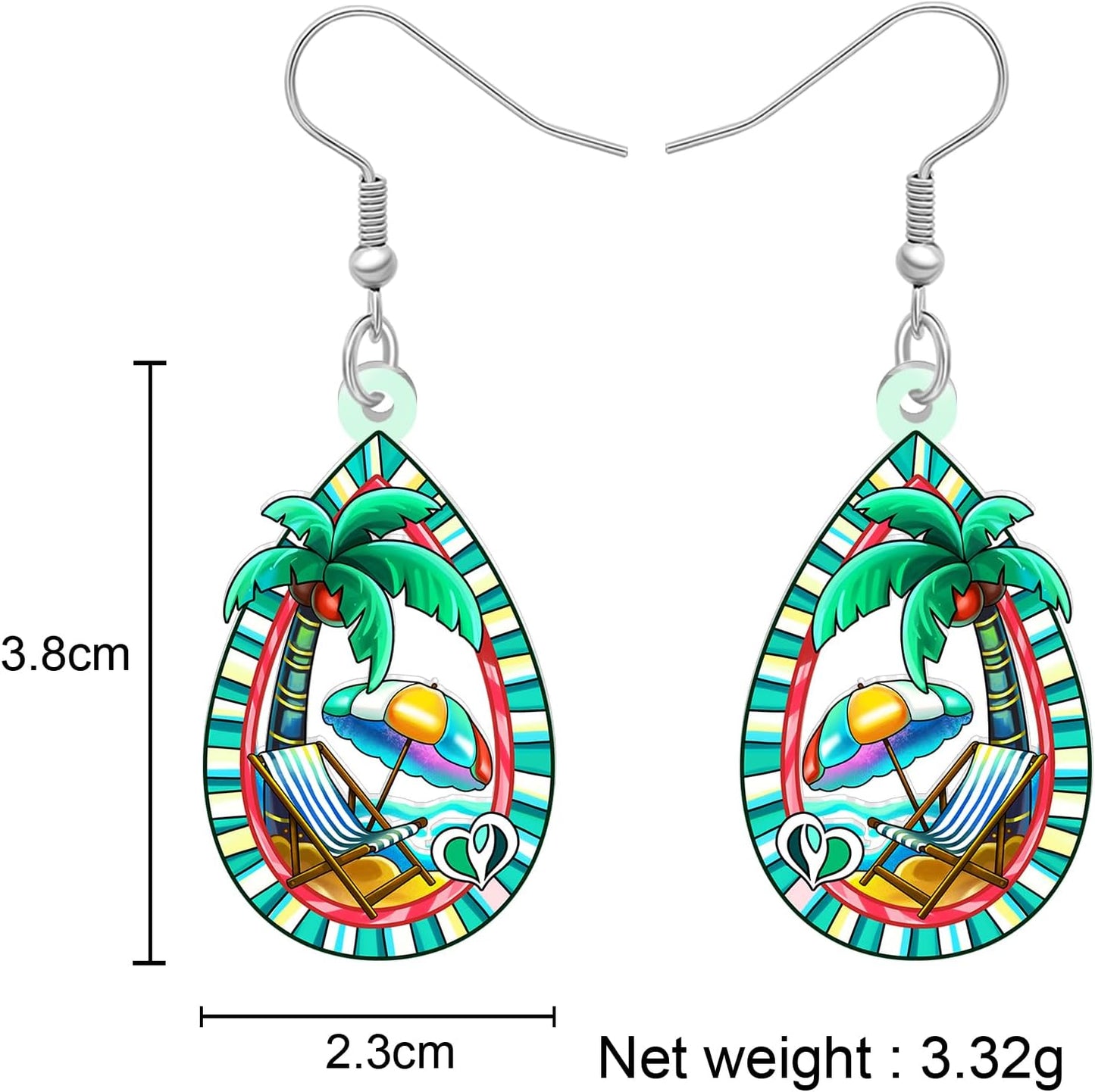 DUOWEI Acrylic Tropical Teardrop Dangle Earrings Beach Gifts for Beach Lovers Women, Hawaiian Palm Tree Statement Beachy Themed Jewelry for Vacation Accessories