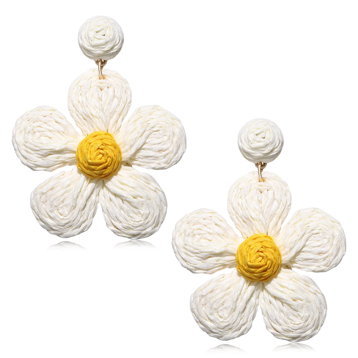 Rattan Earrings for Women Statement Boho Raffia Straw Wrapped Flower Drop Dangle Earrings Summer Tropical Beach Jewelry