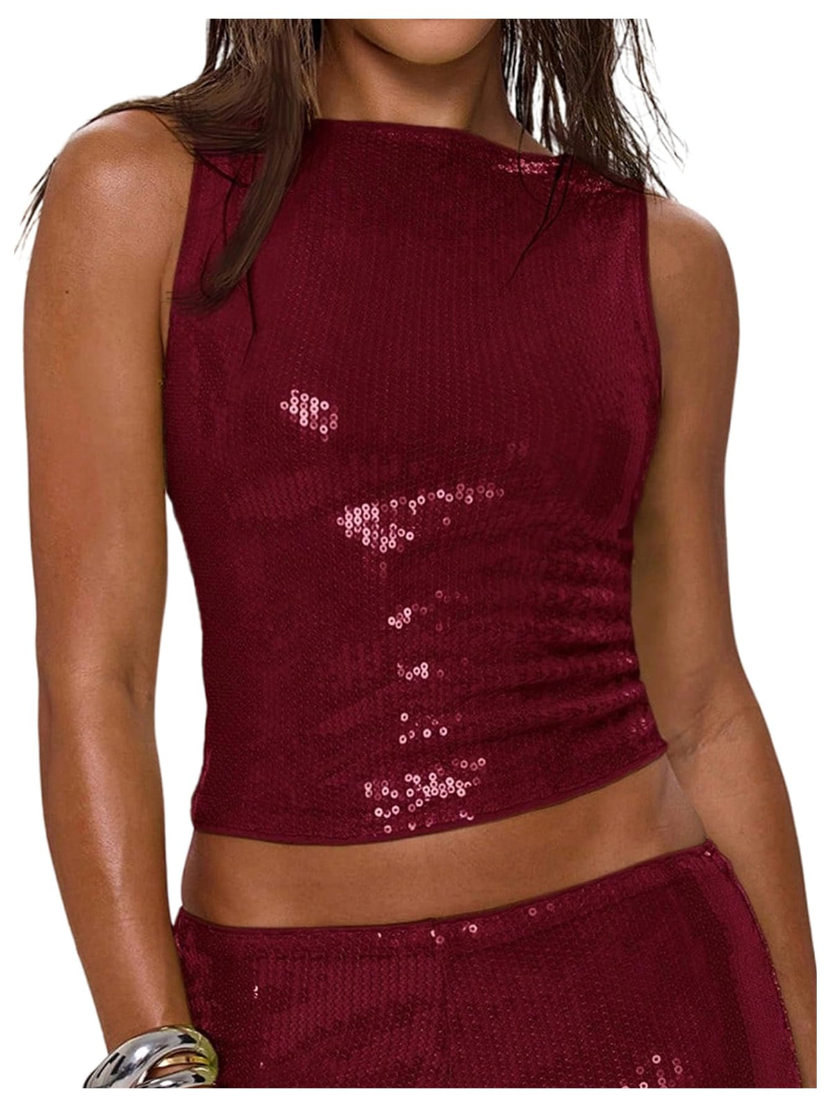 MakeMeChic Women's Sparkly Sequin Tank Tops Going Out Rave Tops | Crop, Y2k, Sleeveless, Music Festival, Clubbing, Country Concert Outfits