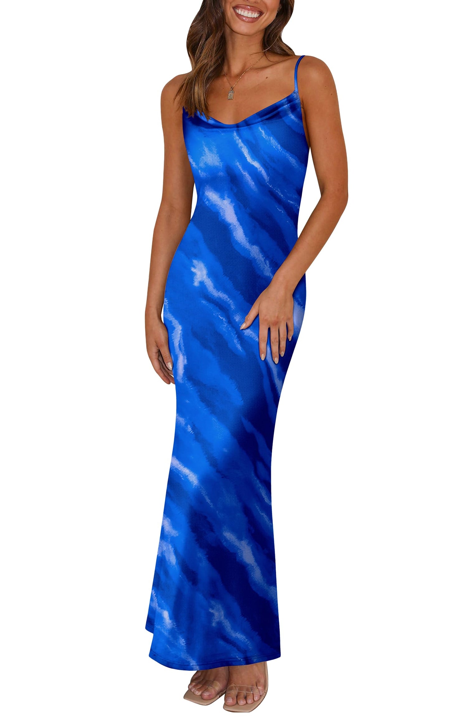 PRETTYGARDEN Women's 2026 Summer Floral Spaghetti Strap Maxi Dress Stretch Sexy Bodycon Dress Backless Slip Long Dresses
