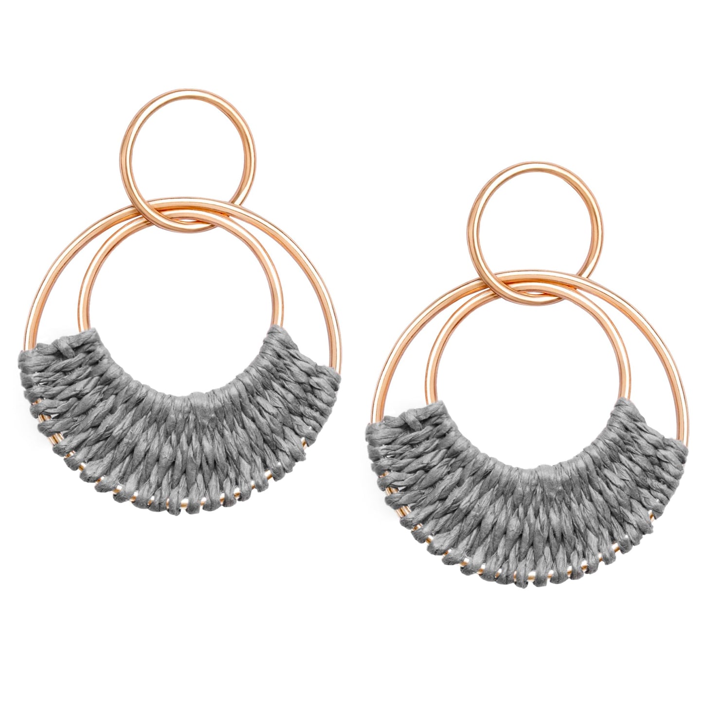 Raffia Hoop Earrings for Women Fun Boho Summer Beach Earrings Lightweight Handmade Straw Wicker Rattan Dangle Earrings Statement Geometric Round Drop Earrings
